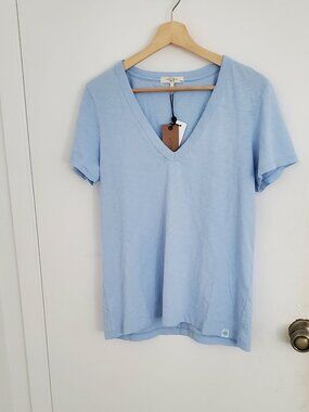 Rag & Bone Classic Fit Slub Knit V Neck T-Shirt Raindrop Blue Women's Size M